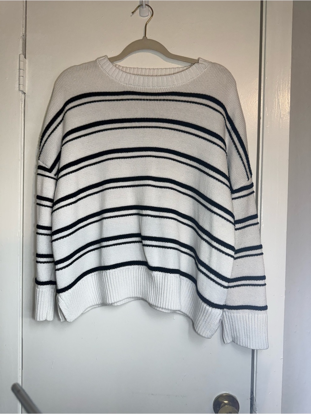 Joie White Crewneck Sweater with Black Stripes